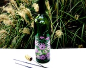 Incense Burner, Recycled Green Wine Bottle, Smoking Bottle Painted Flowers