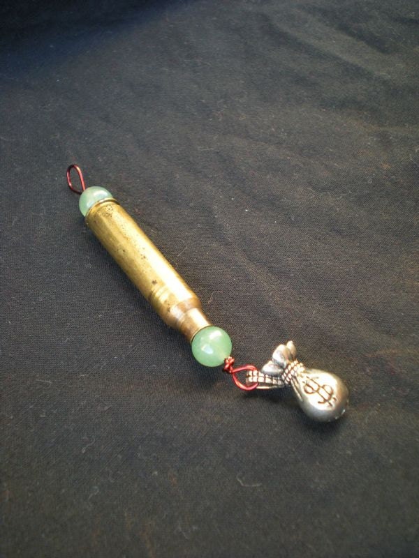 Wire Wrapped STEAMPUNK PENDANT - Moneybags piece with Bag o Money charm, Aventurine, Bullet Casing, etc - Dress Up - Gift - Fashion - Fun