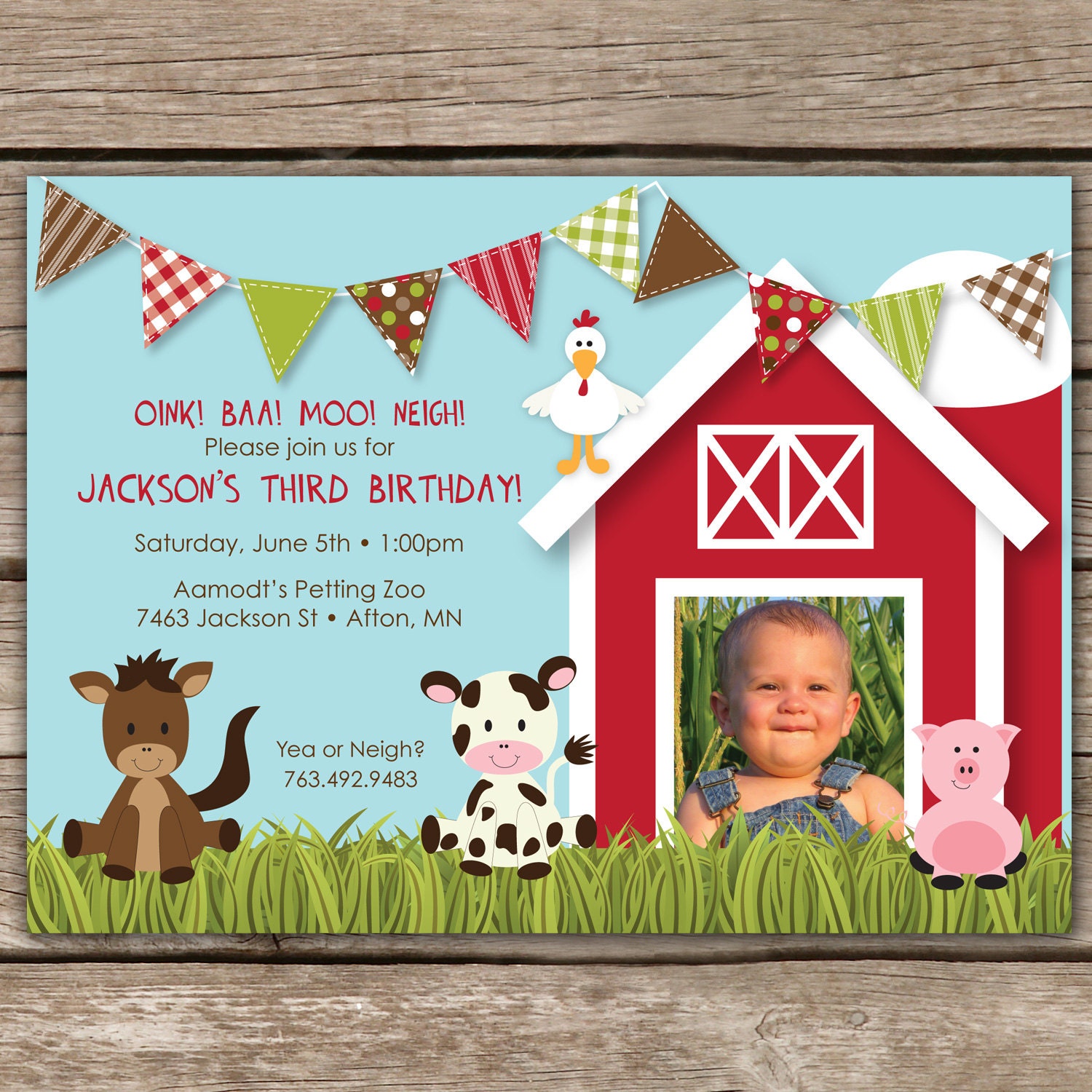 Farmyard Fun - Custom Photo Birthday Invitation for any age Boy or Girl Il_570xn