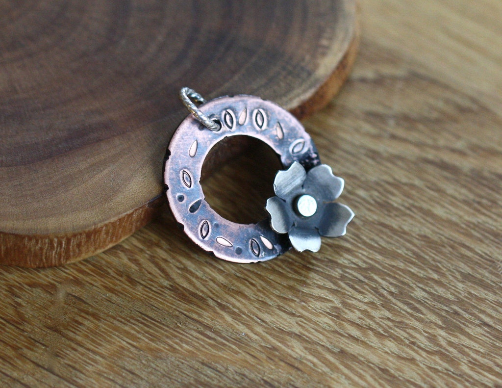 Charm - fall - wreath - copper - silver - cherry blossom - sakura - etsymetal team