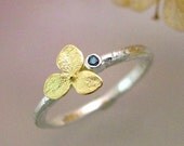 Blue Diamond Engagement Ring, Gemstone Stacking Ring, Hydrangea Blossom  Sterling Silver, 18k Gold Flower