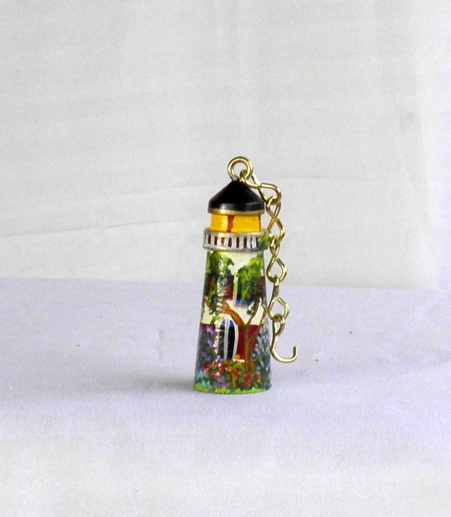 Lighthouse Birdhouse, Hand Painted Red and White Striped Ornament
