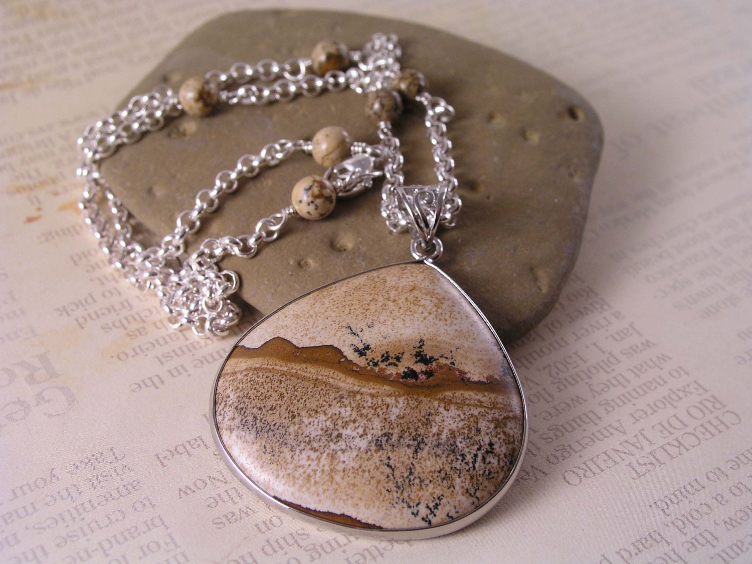 Picture Jasper Pendant Necklace,  Picture Jasper Silver Chain Necklace,  Scenic Jasper Landscape Jewelry, Gemstone Pendant Necklace, Gift