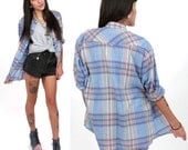 Plaid 80's Wragler Western Shirt M/L Button Down Pastel Plaid Oversized Boyfriend Shirt