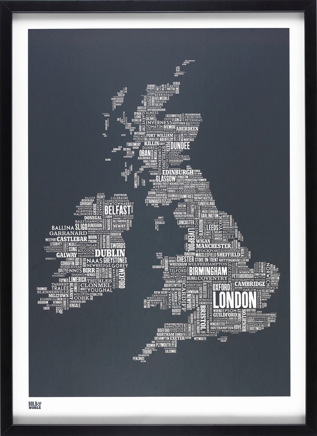 British Isles Type Map in Sheer Slate - decorative screen print