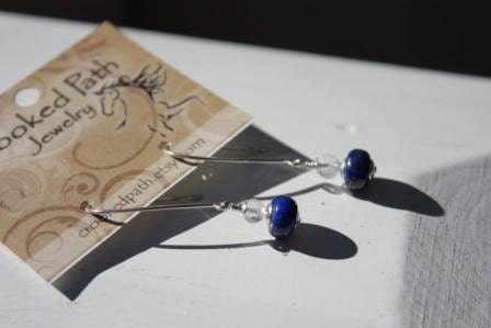 Elegant and Classic Lapis Lazuli & Rainbow Moonstone Earrings on Handmade Sterling Wires "Blue Moon"