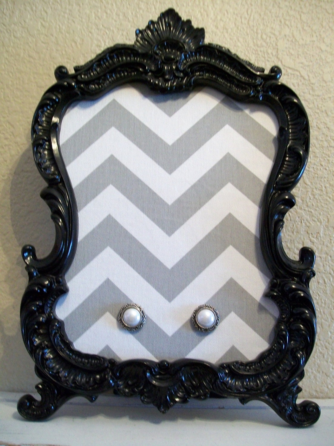 Gray and White Chevron Stripe Fabric Magnetic Memo Board-8x10 Picture Frame-Magnet Board-Any Initial-Magnetic Board-Magnet Board-For Home