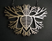 Branching Heart Necklace - Solid Stainless Steel - Growing Heart  - skeletal imagery