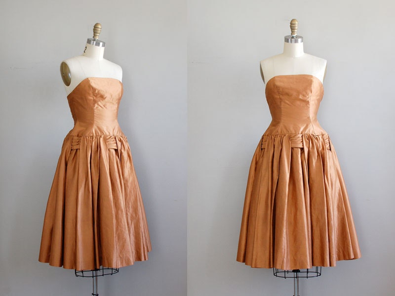 1950s dress / 50s party dress  / Brown Sugared Bronze