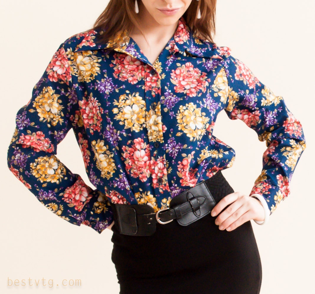 60s Floral Fireworks Blouse / NOS