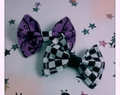 Set of 2 Fabric Hair Bows Checker Print and Purple Skull Print
