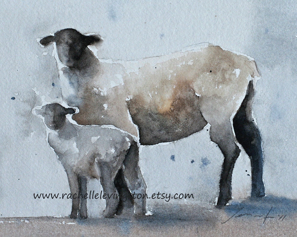 nursery art print Watercolor painting Nursery decor Print Set Children art Print Cottage chic baby sheep art PRINTS girl black animal