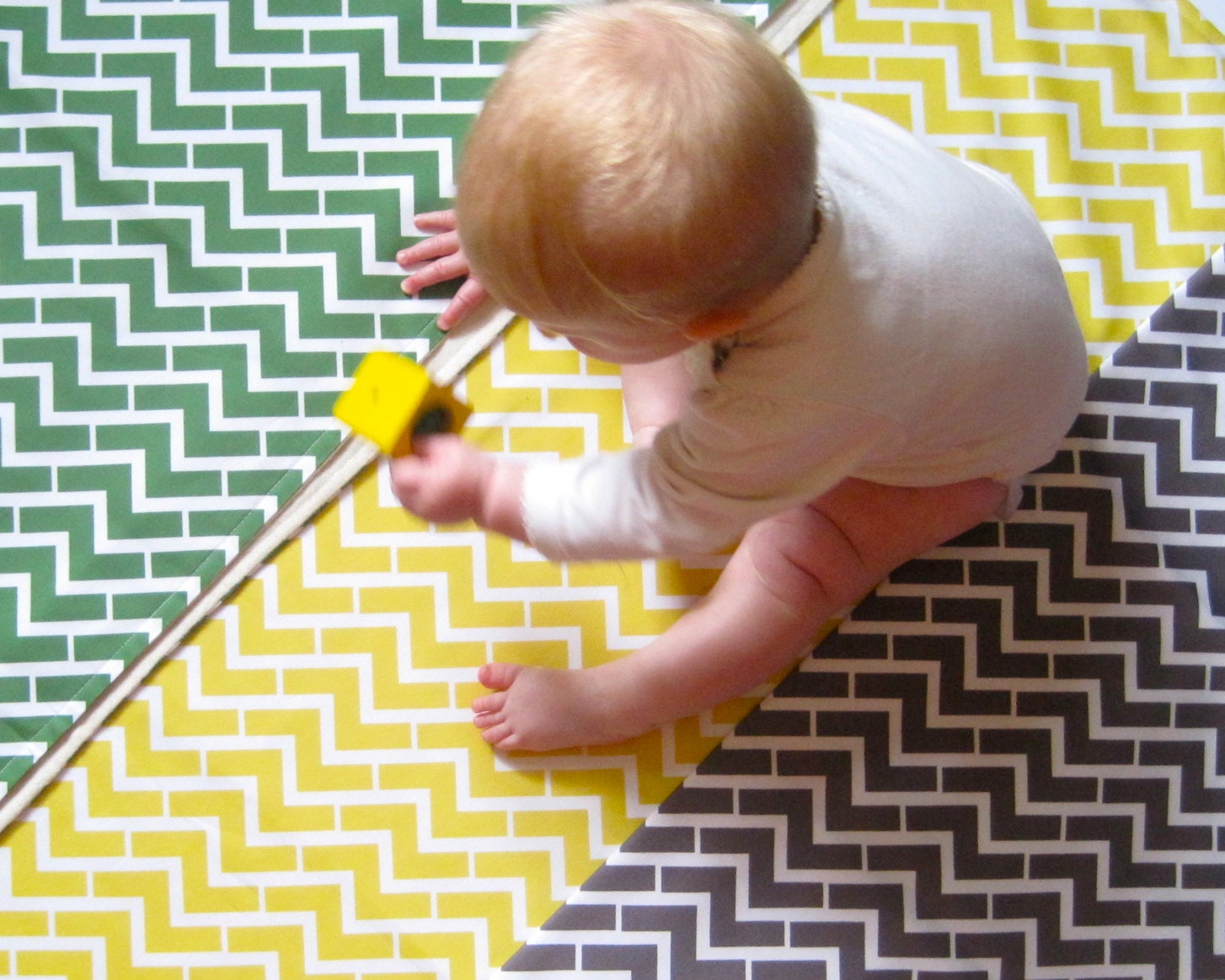 Chevron Organic Cotton Sateen Fabric - 1 yard - Modern Geometric Kids Bedding Fabric - Nursery Decor in Green, Gold or Brown