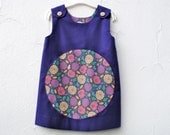 The Moon Flowers Dress - Eco Friendly Modern Pinafore in Purple with Botanical Flowers (Ready to Ship 2T)