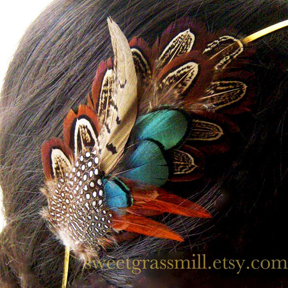 Feather Headband - PEMBERLEY MAIDEN - Pheasant & Guinea Feathers - Choose Headband or Clip