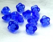 Czech Glass Flowers Buttons - Set of 12 Sapphire Glass - Realistic Dimi Doll Size 7mm