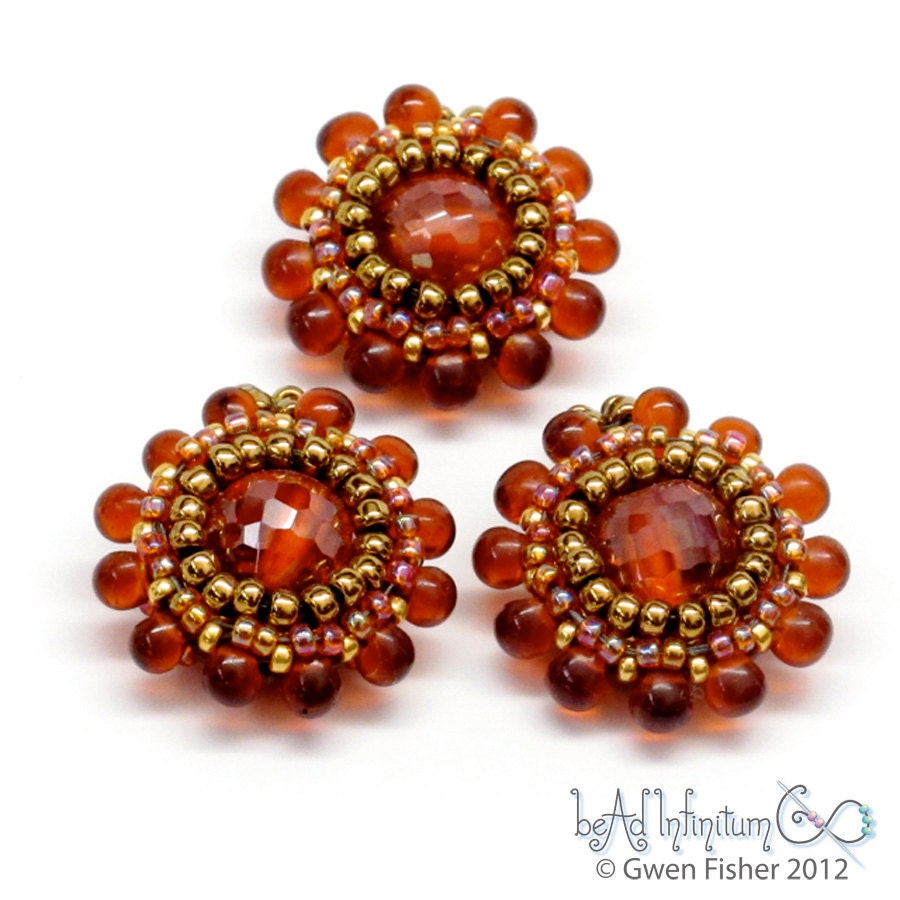 Rivoli Sunflower Pendants Orange Cubic Zirconia CZ Bronze Amber Glass