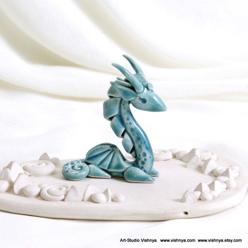 Tiny turquoise autumn sky Dragon by studio Vishnya