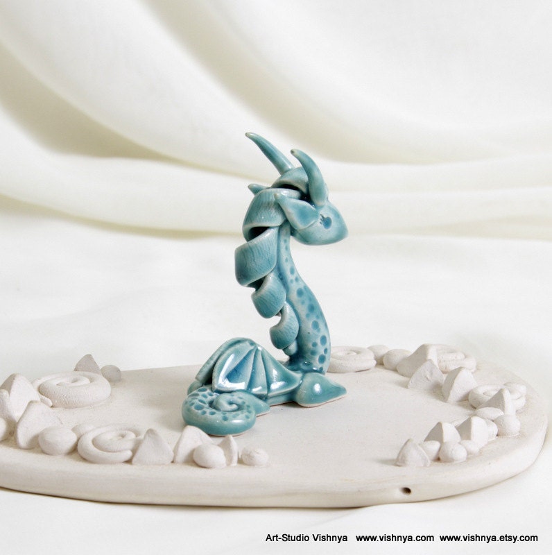 Tiny turquoise autumn sky Dragon by studio Vishnya