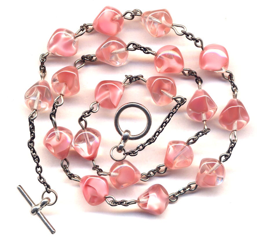 Vintage Czech Beads in Coral Pink Necklace. Pink Necklace, handmade jewelry by annaart72
