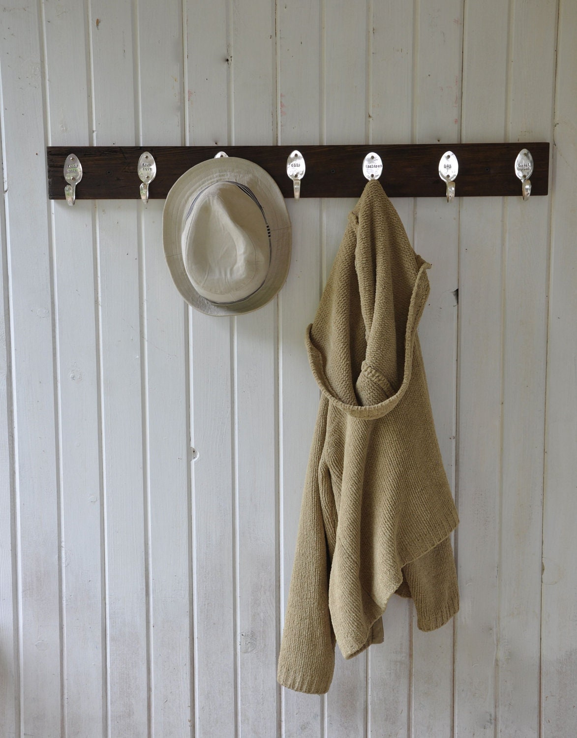 7 Personalized Spoon Hooks Coat Rack in Espresso Finish