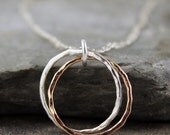 Infinity Necklace - Intertwined Rolling Rings Pendant - Sterling Silver and 14K Gold Filled - Anniversary Necklace - Best Friends