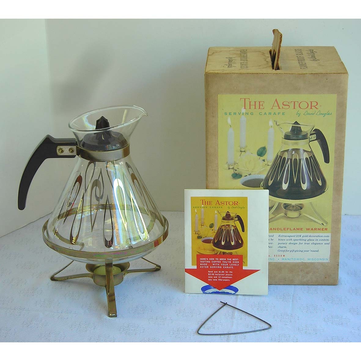 Vintage MCM The Astor Glass Serving Carafe by David Douglas With Box 8 Cup Size Mid Century Modern