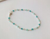 Ocean Blue Glass Bead Wire Wrapped Chain Link Anklet - Ankle Bracelet