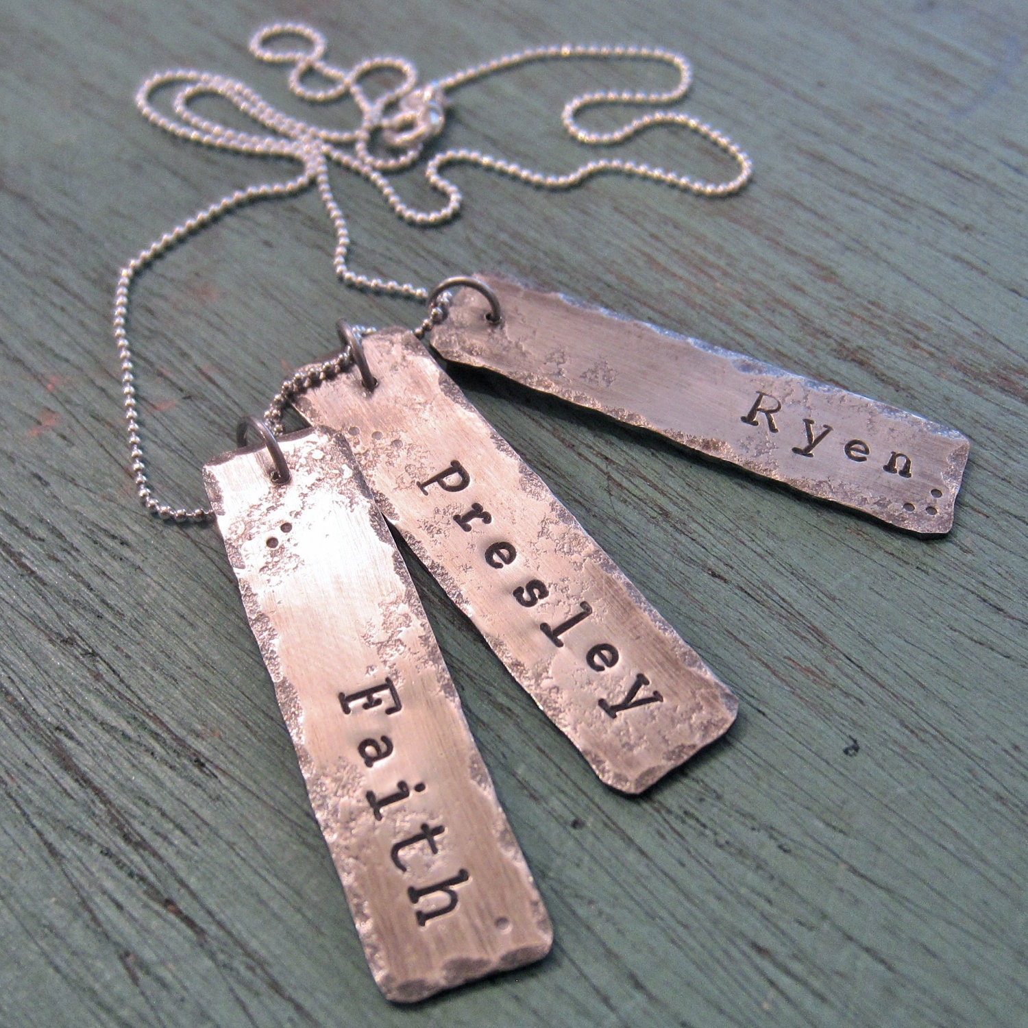 personalized rustic sterling silver Rectangle necklace - 3 pendants