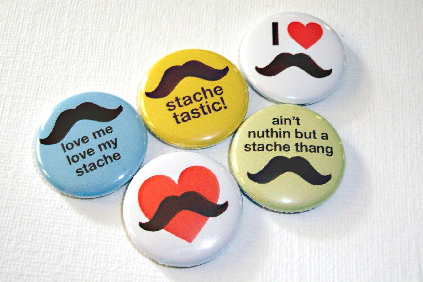 Mustache Buttons Original Mustache Love Set of 5 Pinback Buttons