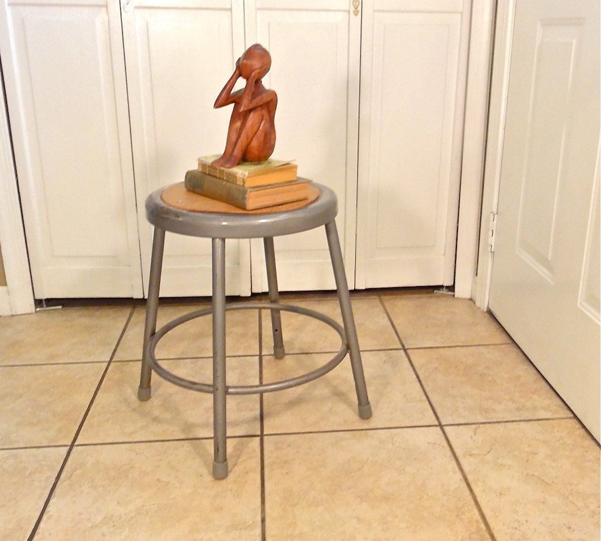 Vintage Industrial Stool / library stool / metal stool