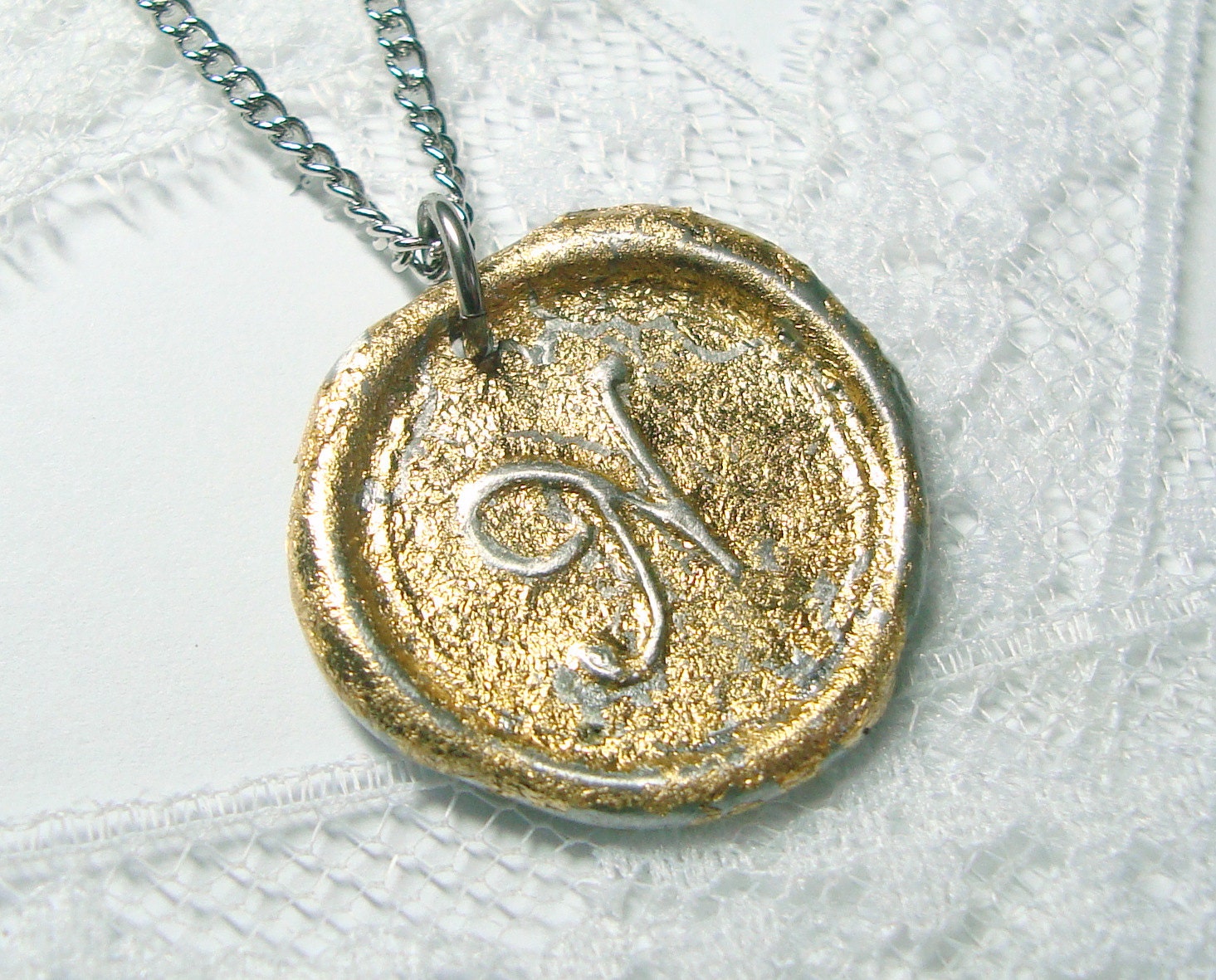 NEW Brilliant gold flake wax seal pendant, Letter of your choice