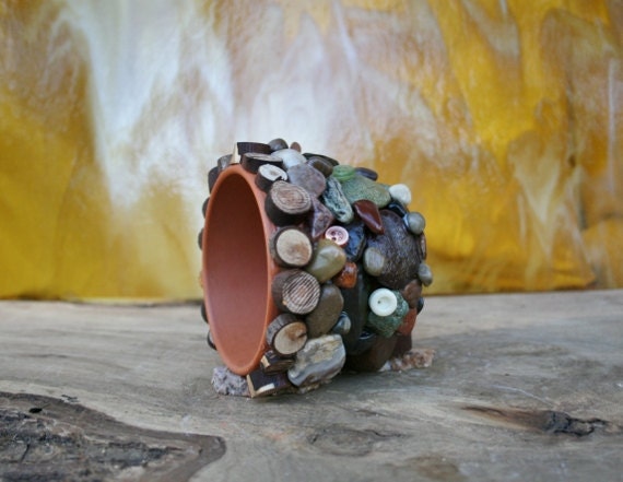 Toad/Frog House Made from Reclaimed Terra Cotta Pot with Rocks, Wood Slices, and Pine Cones, for the Garden