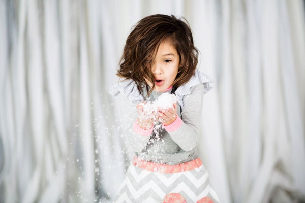 Grey shirt with hot pink neck and cuff and grey stripe flounce on sleeve, girl's holiday outfit, ruffle knit shirt