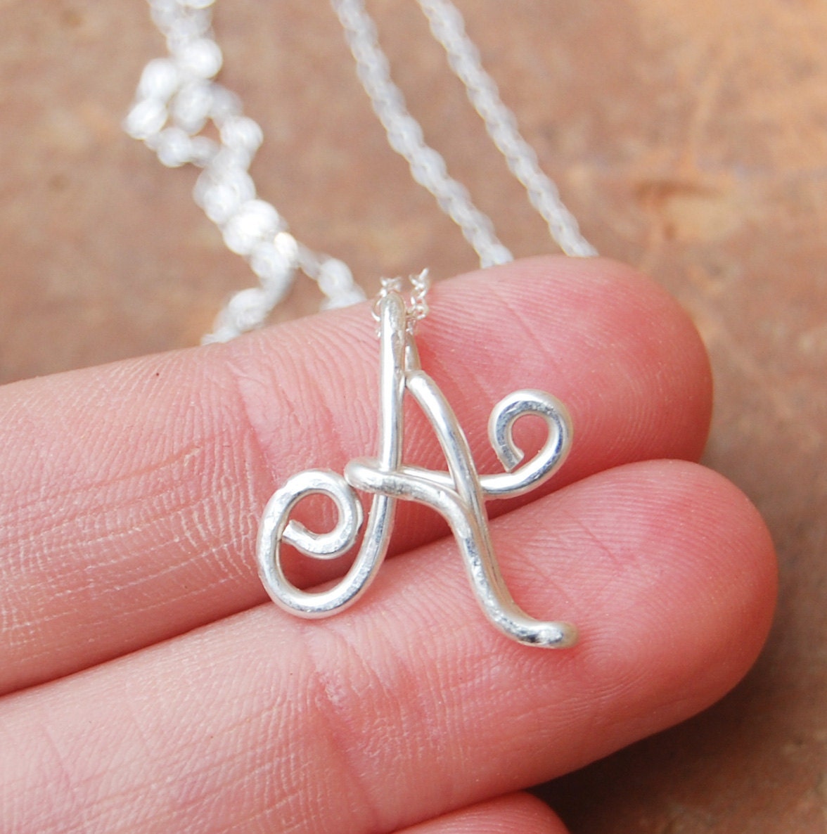 Initial Necklace. Sterling Silver Letter. Personalized. Bridesmaid. Wire Jewelry.