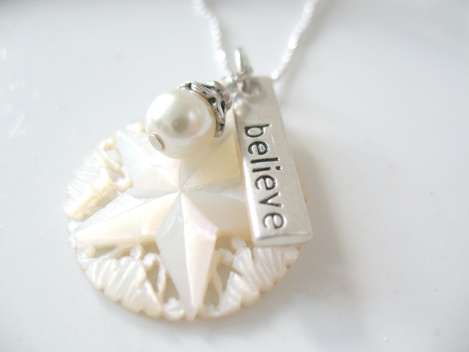 Clearance Vintage MOP Believe Necklace - sterling silver