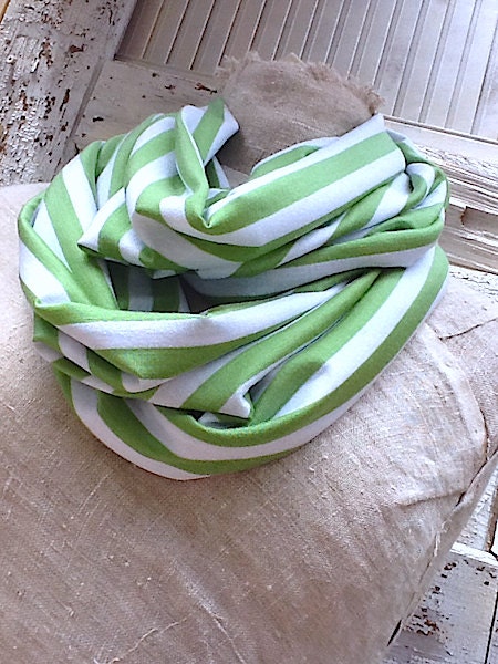 Green Striped Woman's  Scarf, Trendy Circular, Retro, and Infinity Scarf,