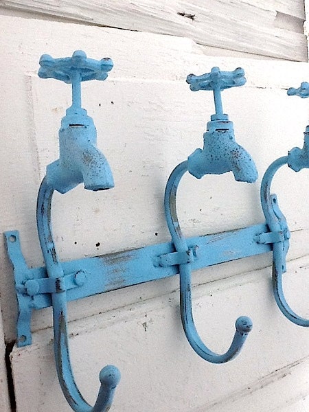 Iron Faucet Wall Hooks, Three Wall Hook, Aqua Home Decor, Coat Hook