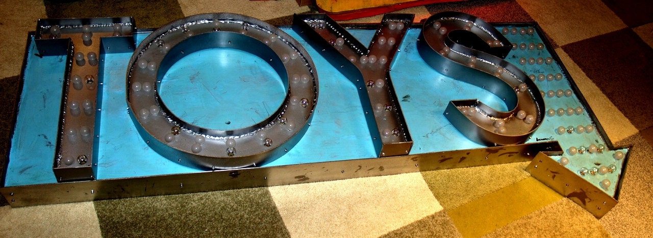 TOY Indoor Large Vintage Marquee Art  7ft X 3ft 200 Bulbs Any Custom Logo
