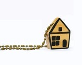 Mini House Necklace - Handmade Wearable Art - Wooden Shabby Chic Rustic Pendant with Chain and Gift Box