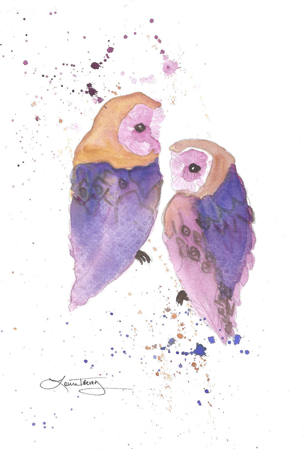 Owls Painting in Watercolor