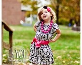 Childrens Clothing...Damask Holiday Dress with Fuschia Belt.....handmade childrens clothing by laken and lila