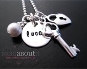 Hand Stamped Jewelry - Personalized Necklace - Sterling Silver -  Key to Unlock Heart Necklace