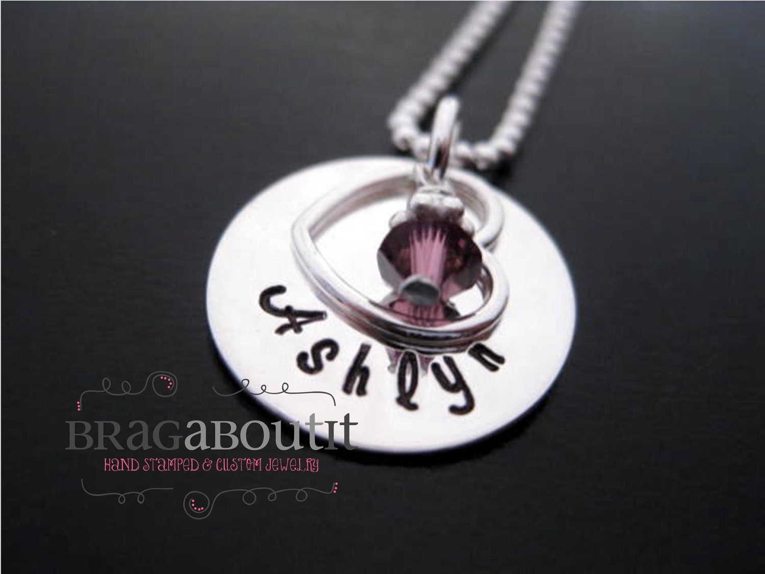 Hand Stamped Jewelry - Personalized Necklace - Sterling Silver - Tiny Brag with Love
