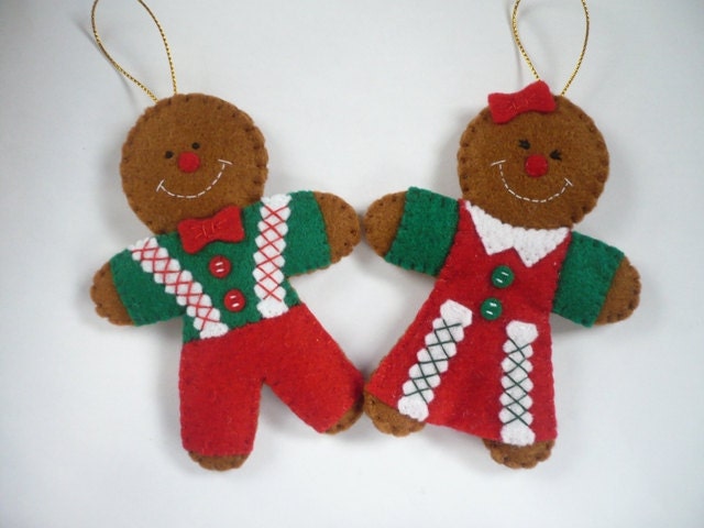 Gingerbread, felt Christmas ornament -  handmade Christmas decorations - Set of 2