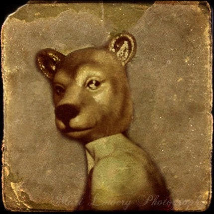 Halloween Decor, Self Portrait in Bear Mask Holga Photography Print, Bare