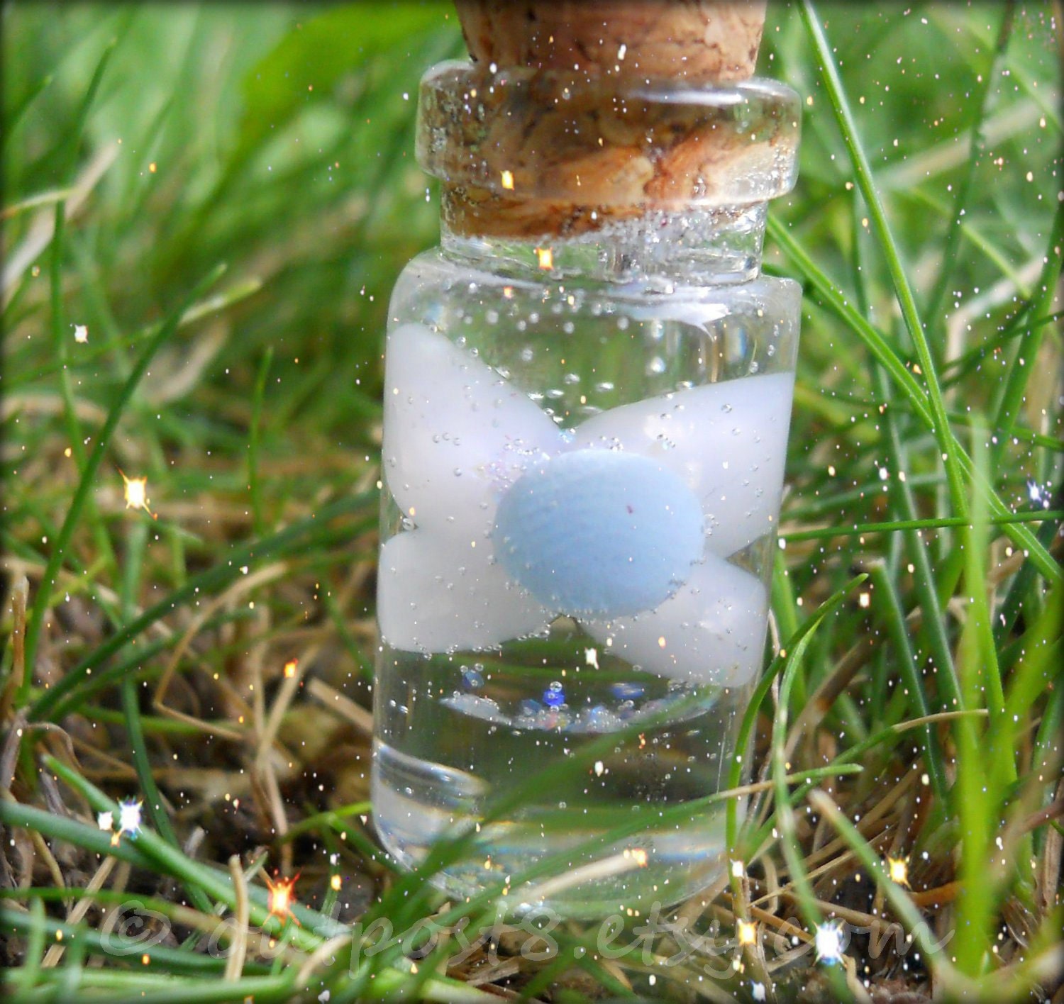 Legend of Zelda inspired blue fairy glass bottle charm. Restore your health. Free US shipping.