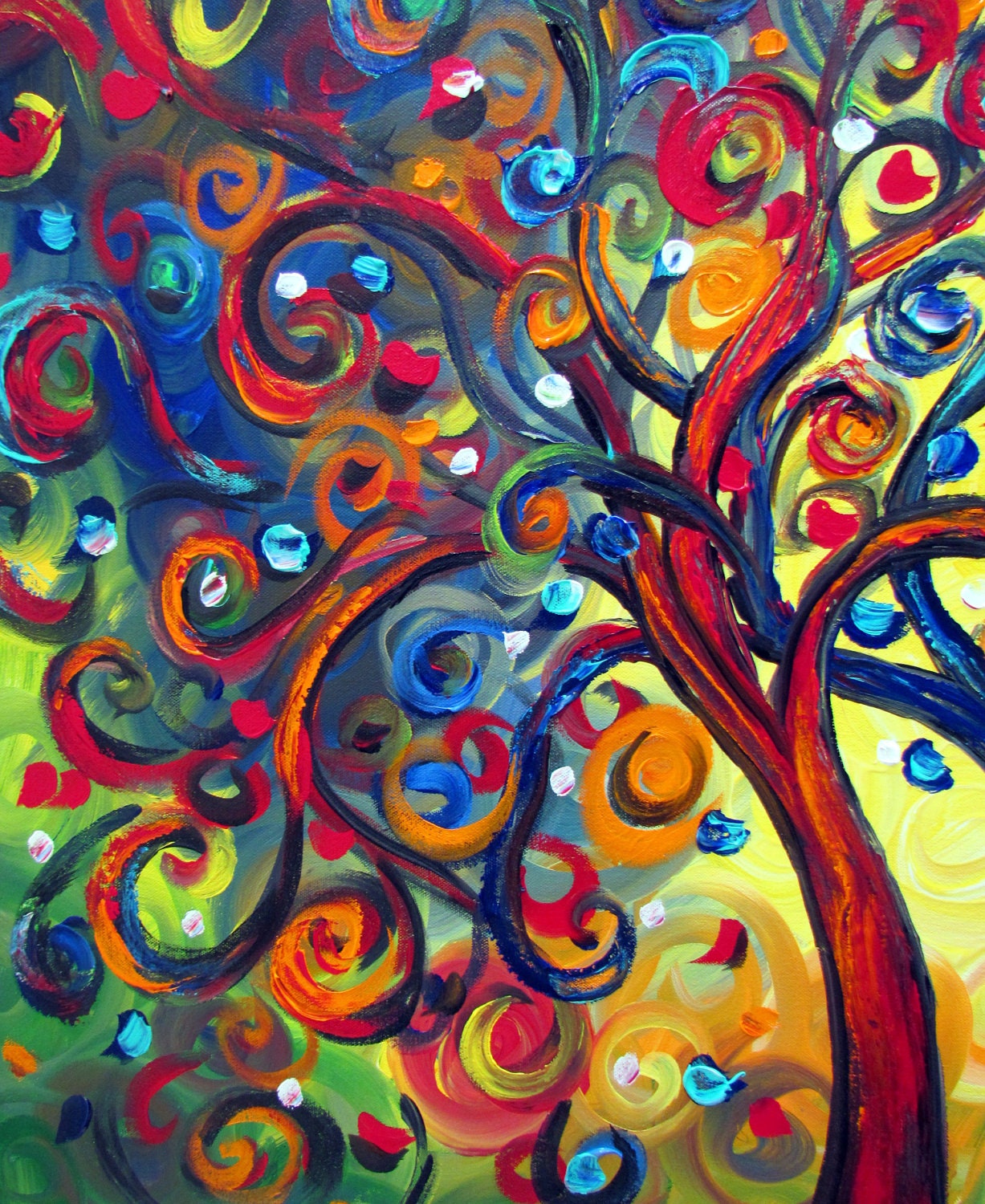 Original Modern Trees Landscape Whimsical XLarge Oil Painting 40x30 HAPPY WITH YOU by Luiza Vizoli