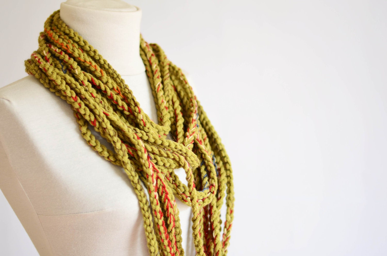 Extra Long Scarf - Wool Scarf - Green Infinity Scarf Necklace