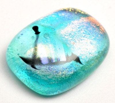 Dichroic Glass Cabochon - aquamarine blue - one of a kind ooak - fused glass - 17 carats - wire wrap supplies - cab -  teal aqua